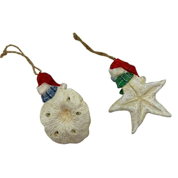 Beachy Christmas Ornaments - Snowman on a Starfish, & Snowman on a Sand Dollar - Picture 2 of 5